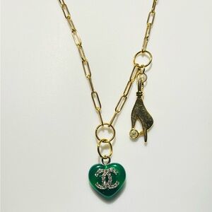Gold and Green Heart Pendant Necklace